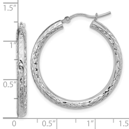 14K Weißgold Diamantiert 3mm Rund Creolen
