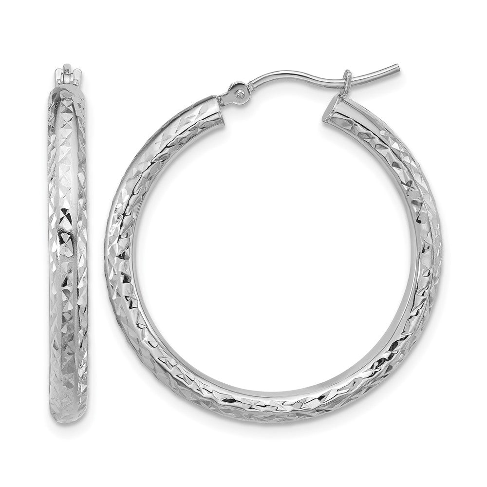 14K Weißgold Diamantiert 3mm Rund Creolen