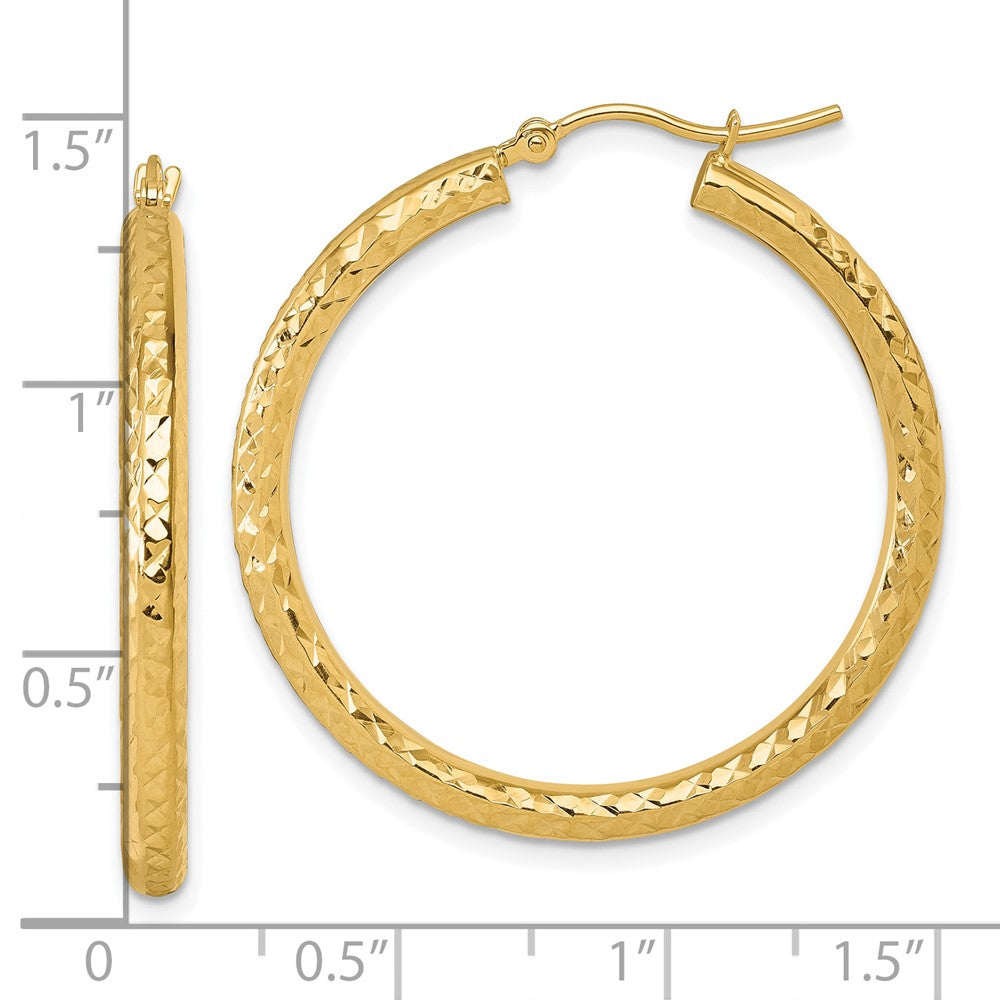 14K Gelbgold Diamantiert 3mm Rund Creolen