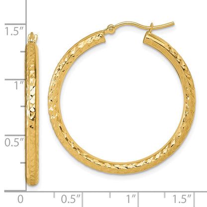 14K Gelbgold Diamantiert 3mm Rund Creolen