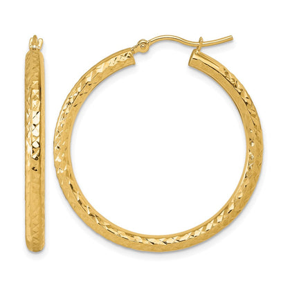 14K Gelbgold Diamantiert 3mm Rund Creolen