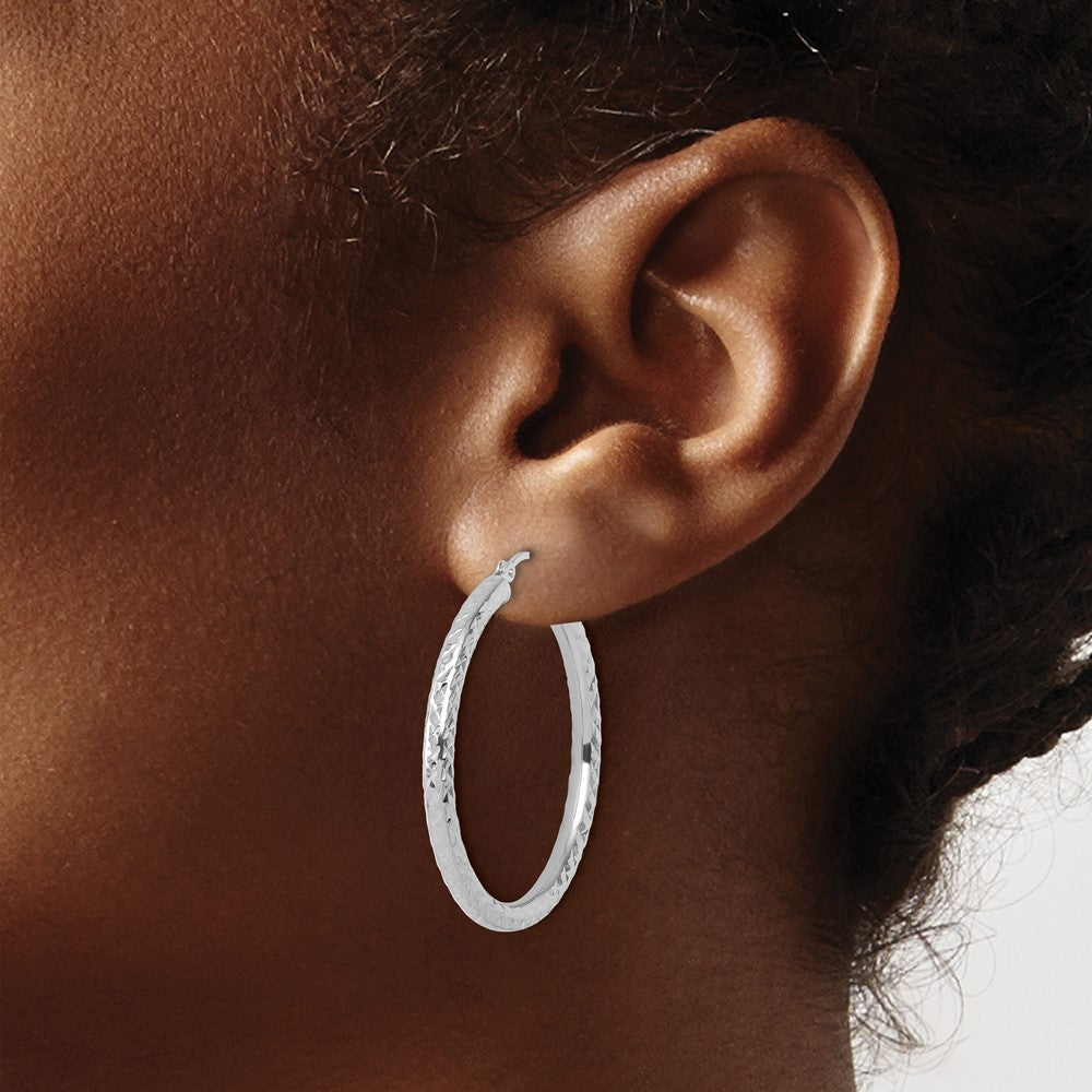 14K Weißgold Diamantiert 3mm Rund Creolen