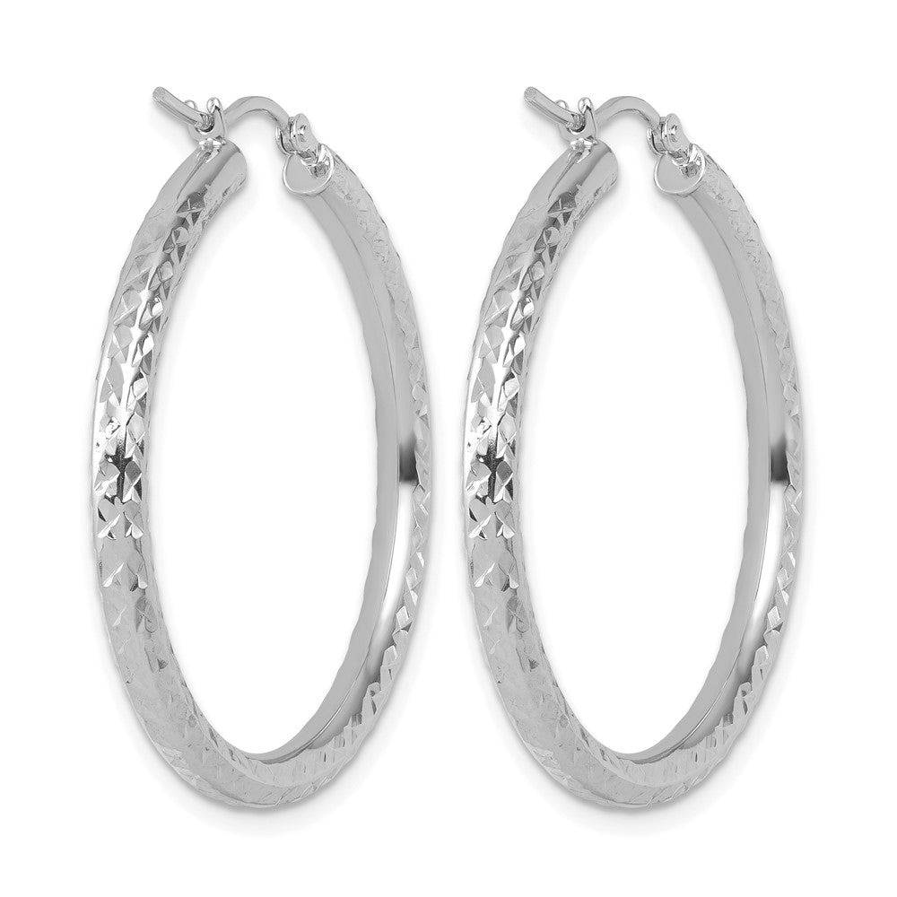 14K Weißgold Diamantiert 3mm Rund Creolen
