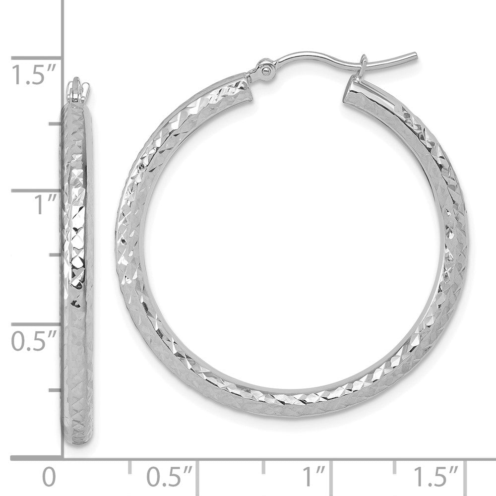 14K Weißgold Diamantiert 3mm Rund Creolen