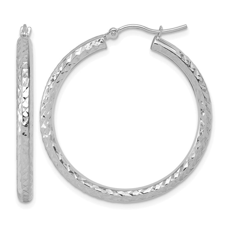 14K Weißgold Diamantiert 3mm Rund Creolen