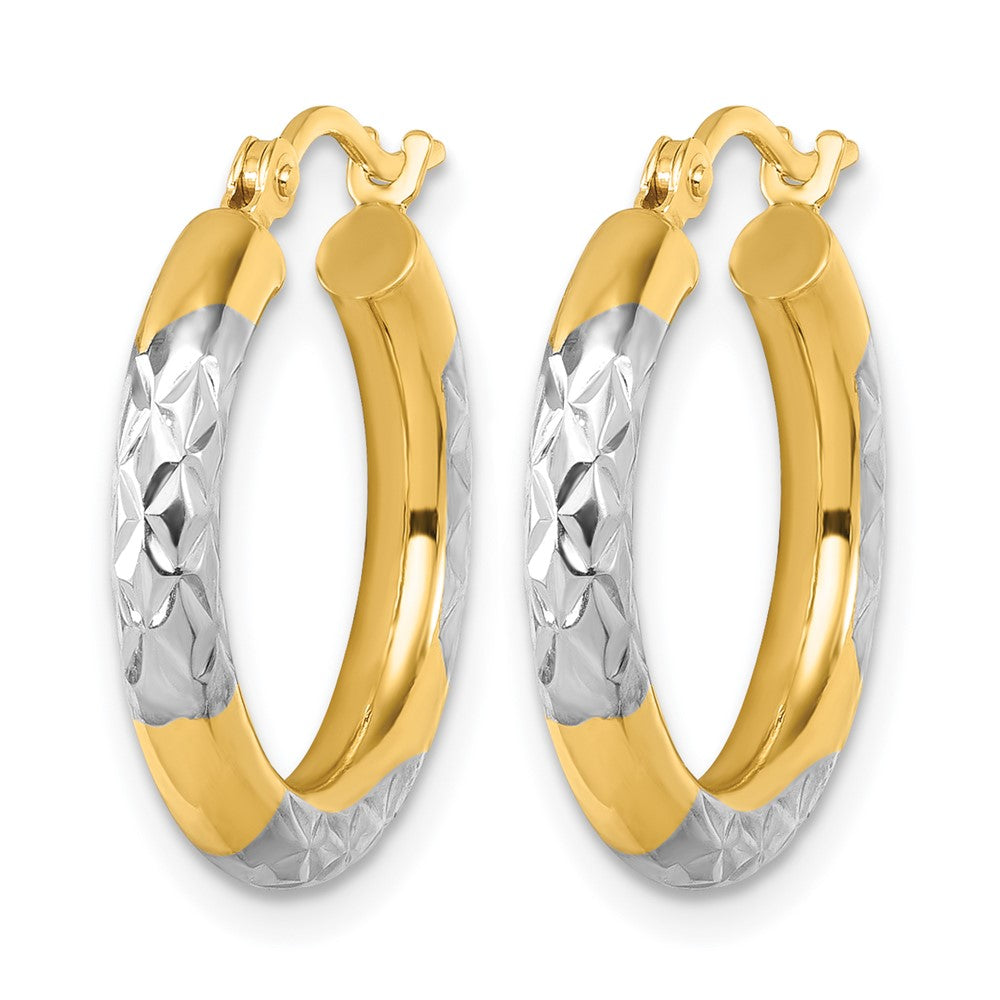 14K Gelb & Rhodium mit Diamantiert 3mm Creolen