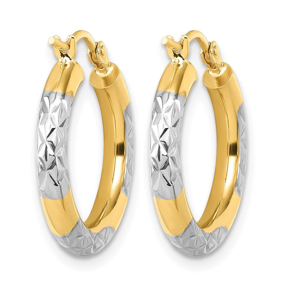 14K Gelb & Rhodium mit Diamantiert 3mm Creolen