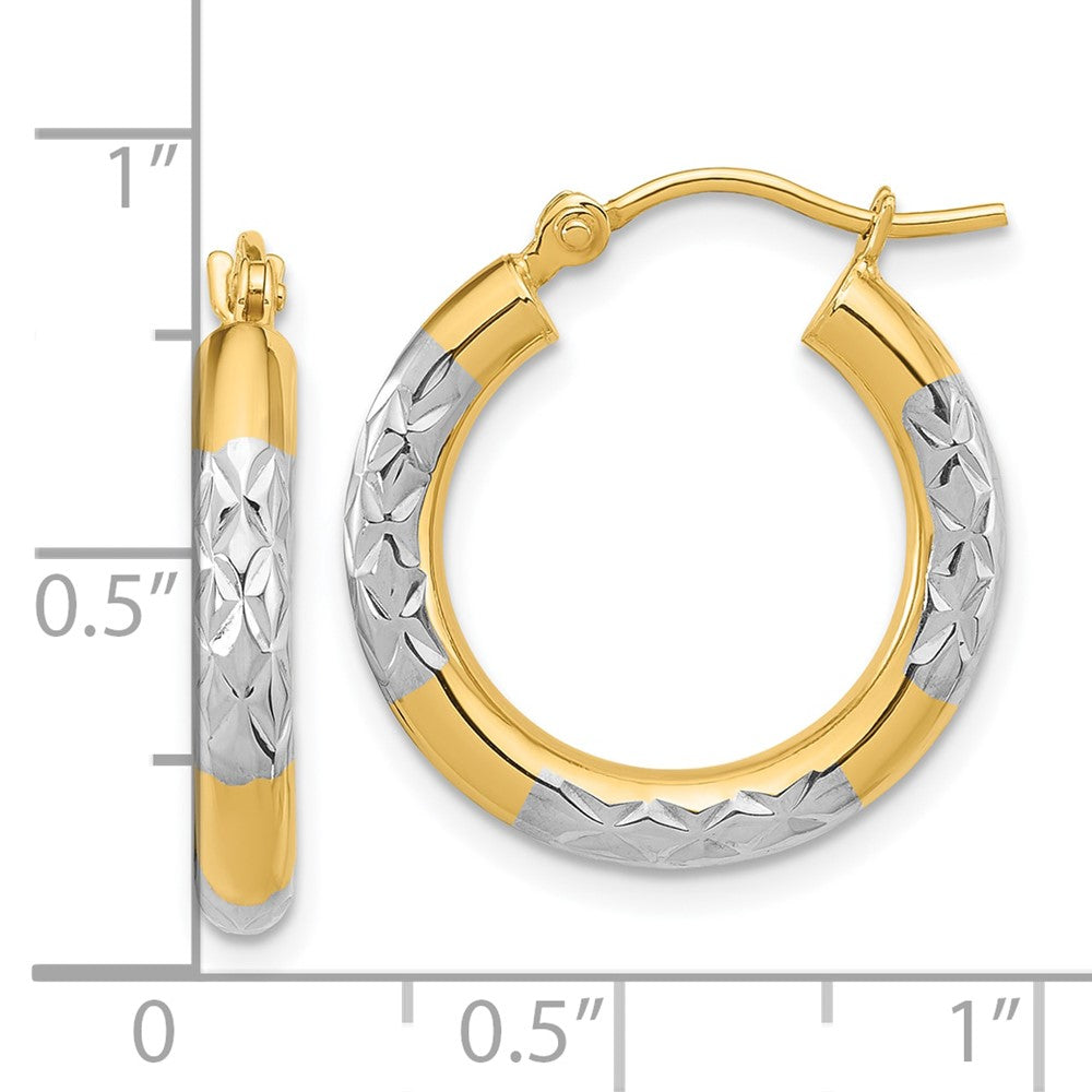 14K Gelb & Rhodium mit Diamantiert 3mm Creolen