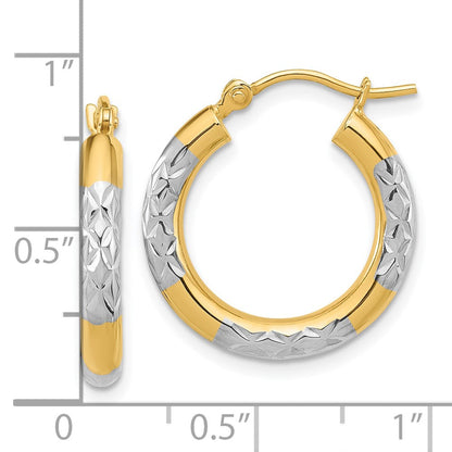14K Gelb & Rhodium mit Diamantiert 3mm Creolen