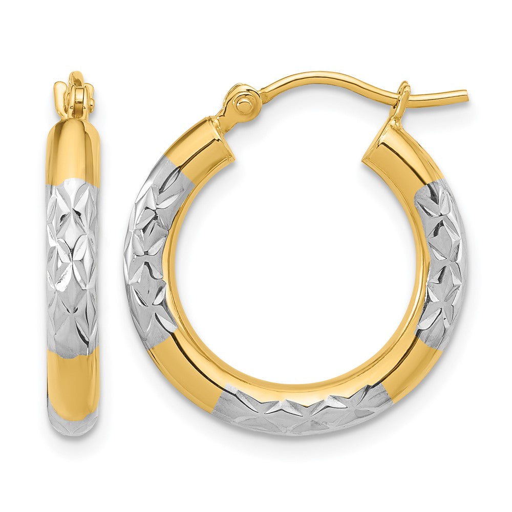 14K Gelb & Rhodium mit Diamantiert 3mm Creolen