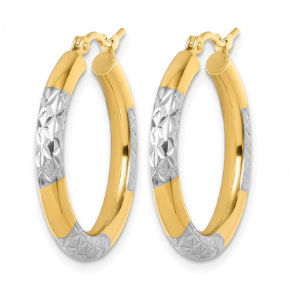 14K Gelb & Rhodium mit Diamantiert 3mm Creolen