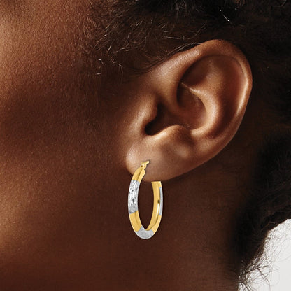 14K Gelb & Rhodium mit Diamantiert 3mm Creolen