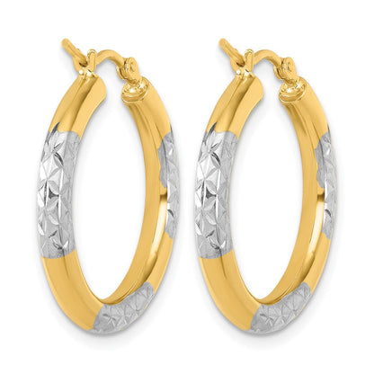 14K Gelb & Rhodium mit Diamantiert 3mm Creolen