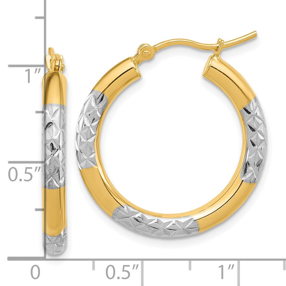 14K Gelb & Rhodium mit Diamantiert 3mm Creolen