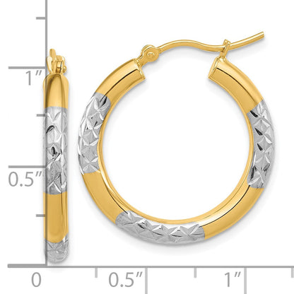 14K Gelb & Rhodium mit Diamantiert 3mm Creolen