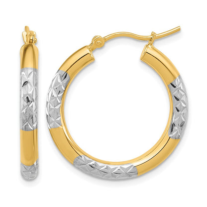 14K Gelb & Rhodium mit Diamantiert 3mm Creolen