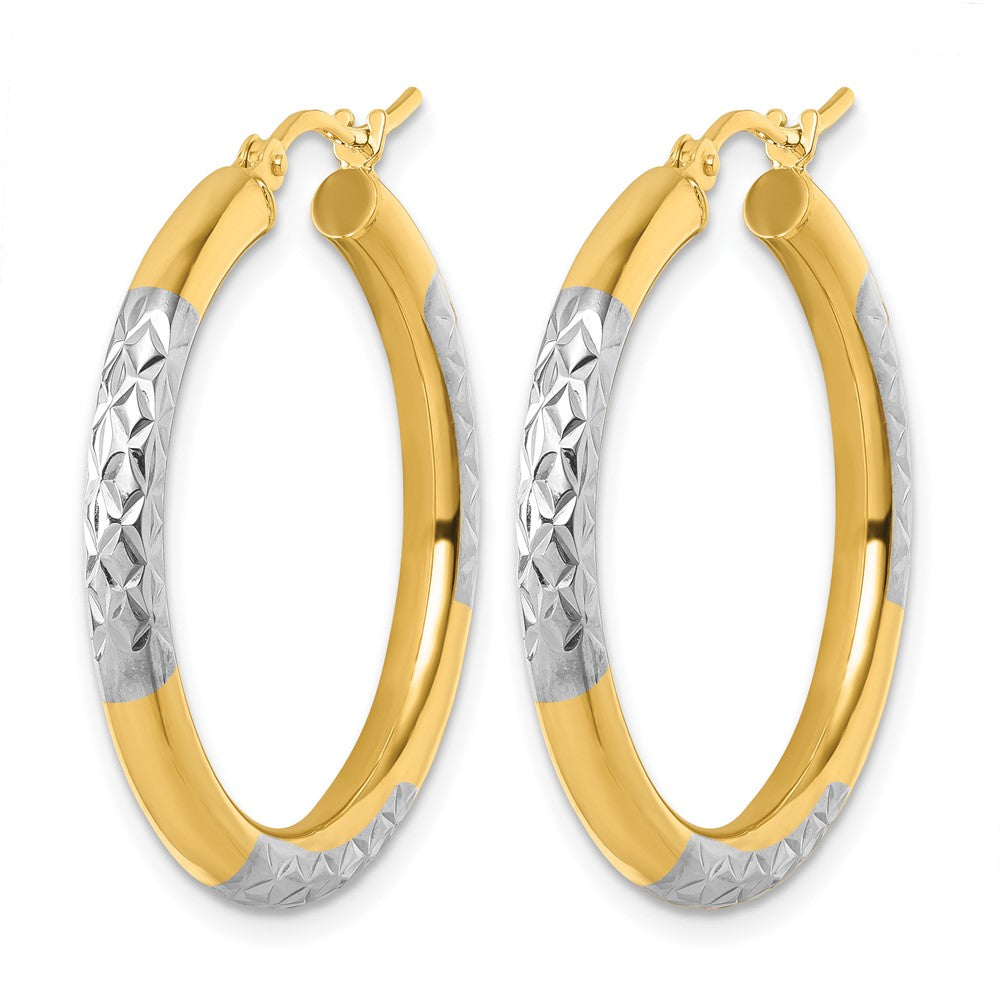 14K Gelb & Rhodium mit Diamantiert 3mm Creolen