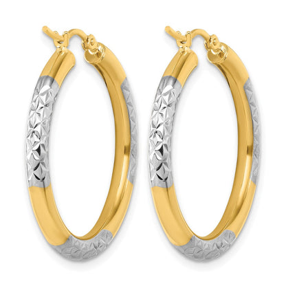 14K Gelb & Rhodium mit Diamantiert 3mm Creolen