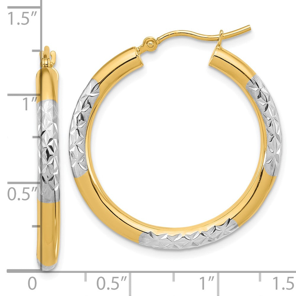 14K Gelb & Rhodium mit Diamantiert 3mm Creolen