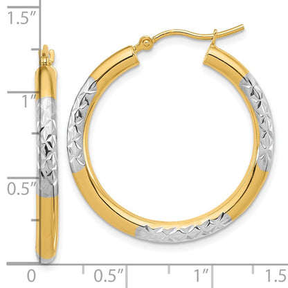 14K Gelb & Rhodium mit Diamantiert 3mm Creolen