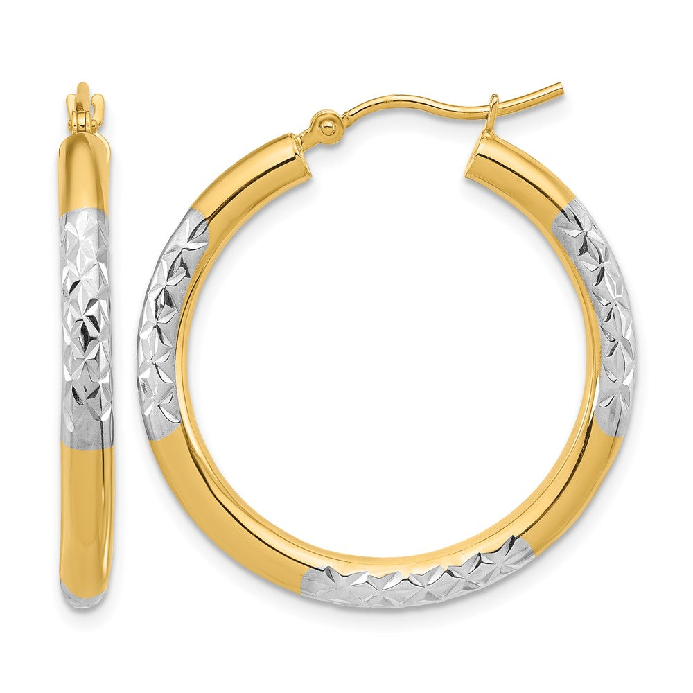 14K Gelb & Rhodium mit Diamantiert 3mm Creolen