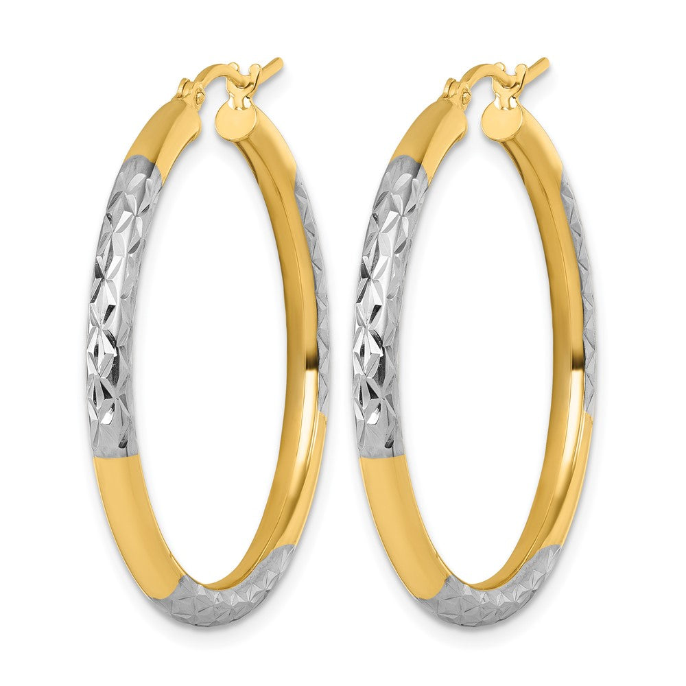 14K Gelb & Rhodium mit Diamantiert 3mm Creolen