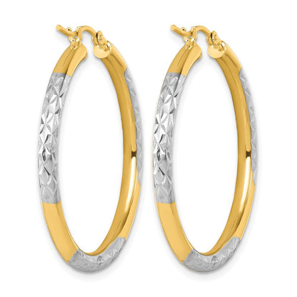 14K Gelb & Rhodium mit Diamantiert 3mm Creolen