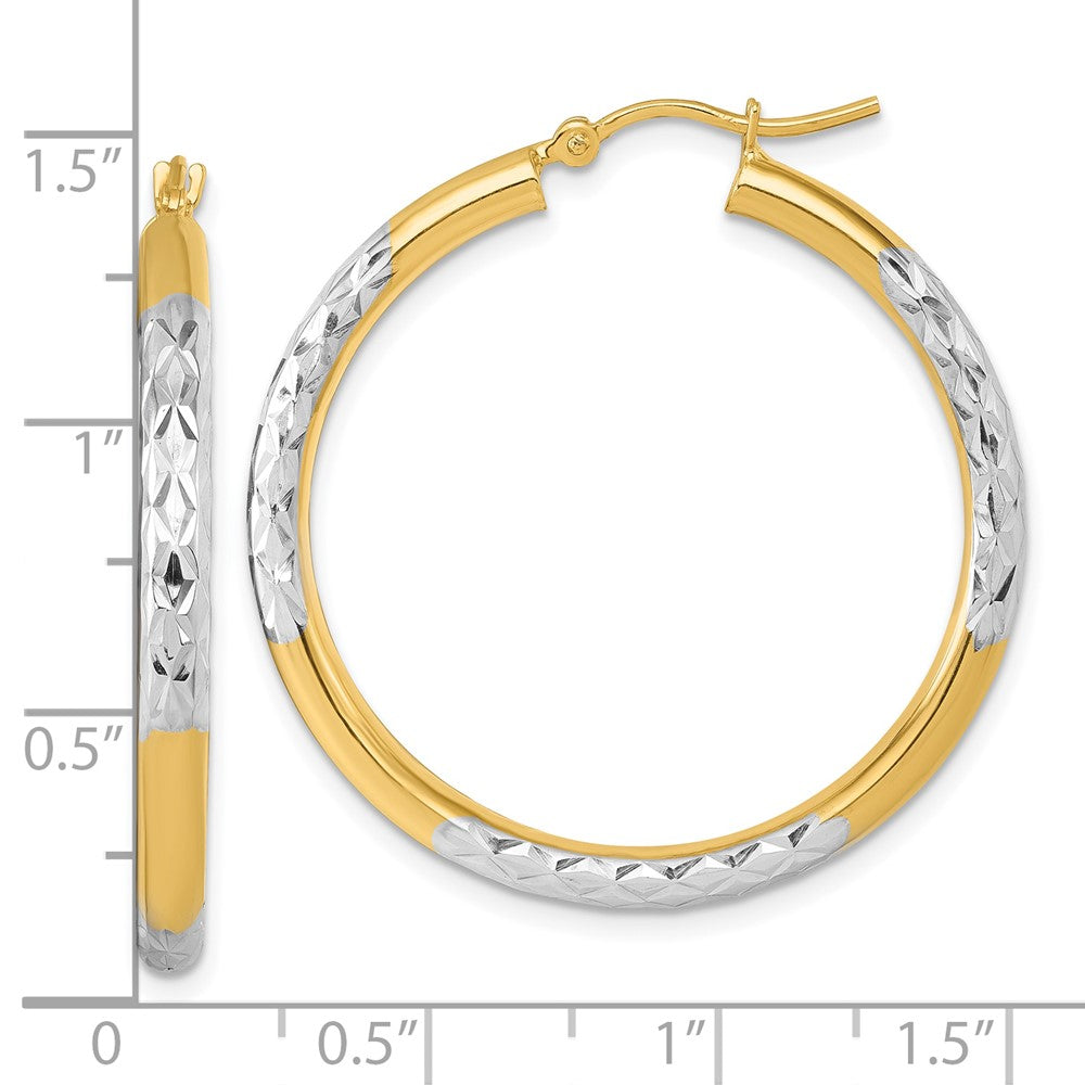 14K Gelb & Rhodium mit Diamantiert 3mm Creolen
