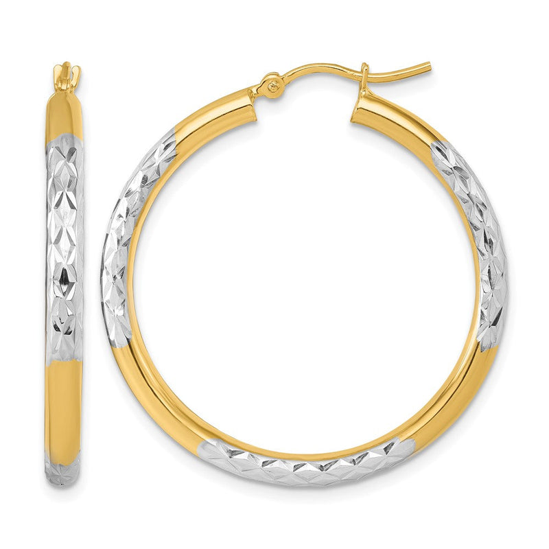 14K Gelb & Rhodium mit Diamantiert 3mm Creolen