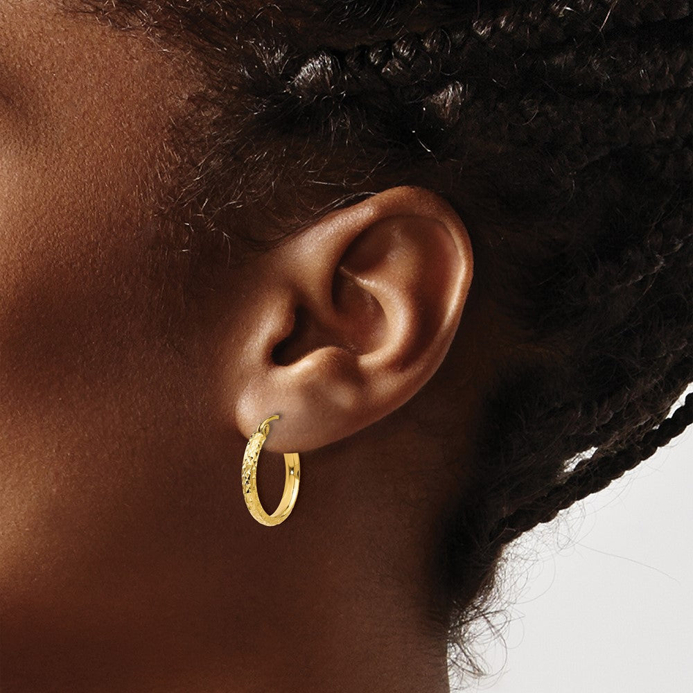 14K Gelbgold Diamantiert 2.8x18mm Hohl Creolen
