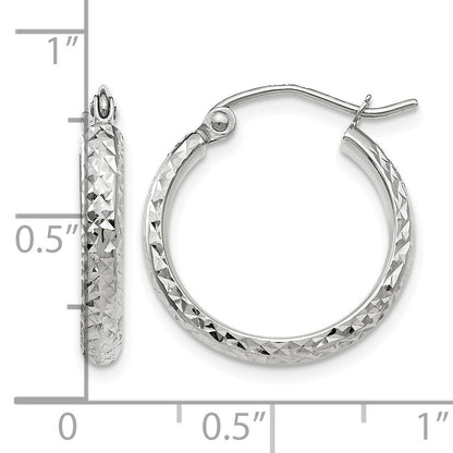 14K Weißgold Diamantiert 2.8x18mm Hohl Creolen