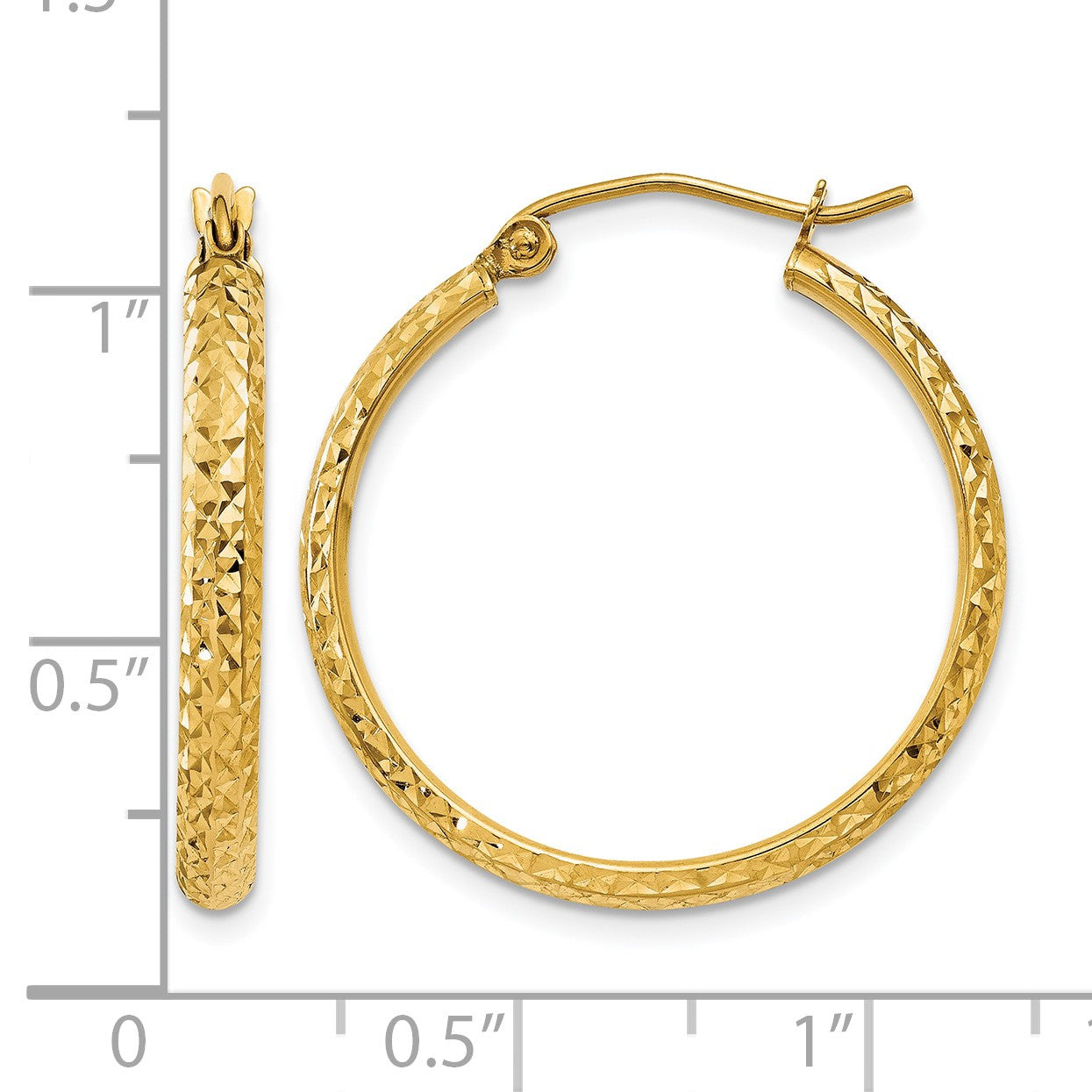 14K Gelbgold Diamantiert 2.8x25mm Hohl Creolen