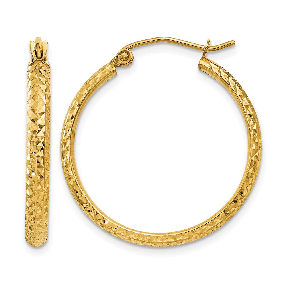 14K Gelbgold Diamantiert 2.8x25mm Hohl Creolen