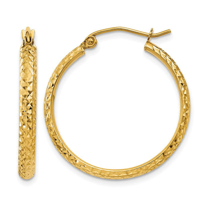 14K Gelbgold Diamantiert 2.8x25mm Hohl Creolen
