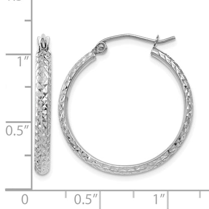 14K Weißgold Diamantiert 2.8x25mm Hohl Creolen