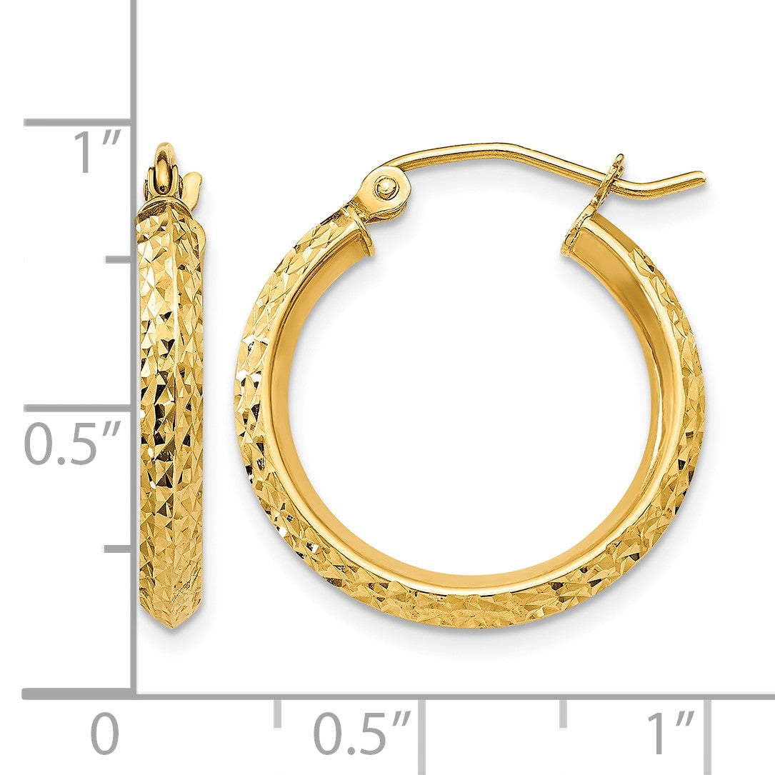 14K Gelbgold Messer Kante Diamantiert 2.5x20mm Hohl Creolen