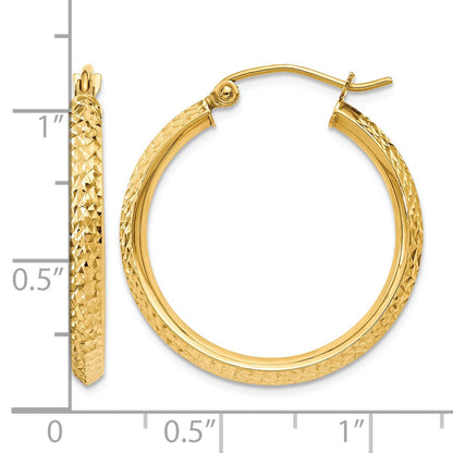 14K Gelbgold Messer Kante Diamantiert 2.5x25mm Hohl Creolen