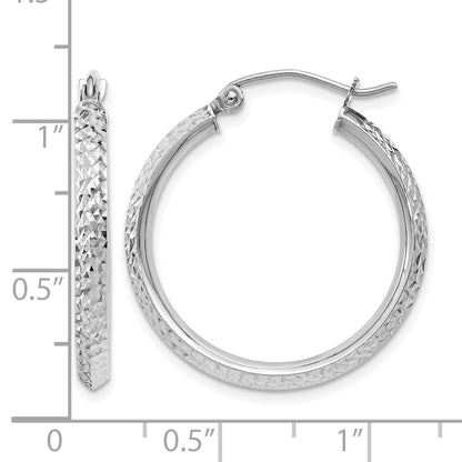 14K Weißgold Messer Kante Diamantiert 2.5x25mm Creolen