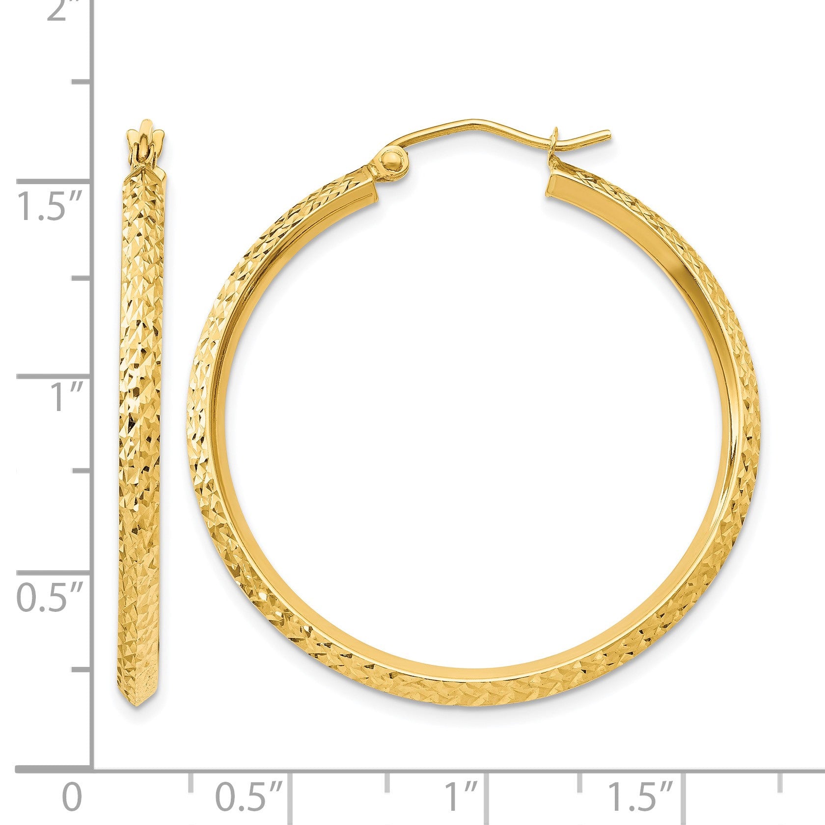 14K Gelbgold Messer Kante Diamantiert Hohl 2.5x35mm Creolen
