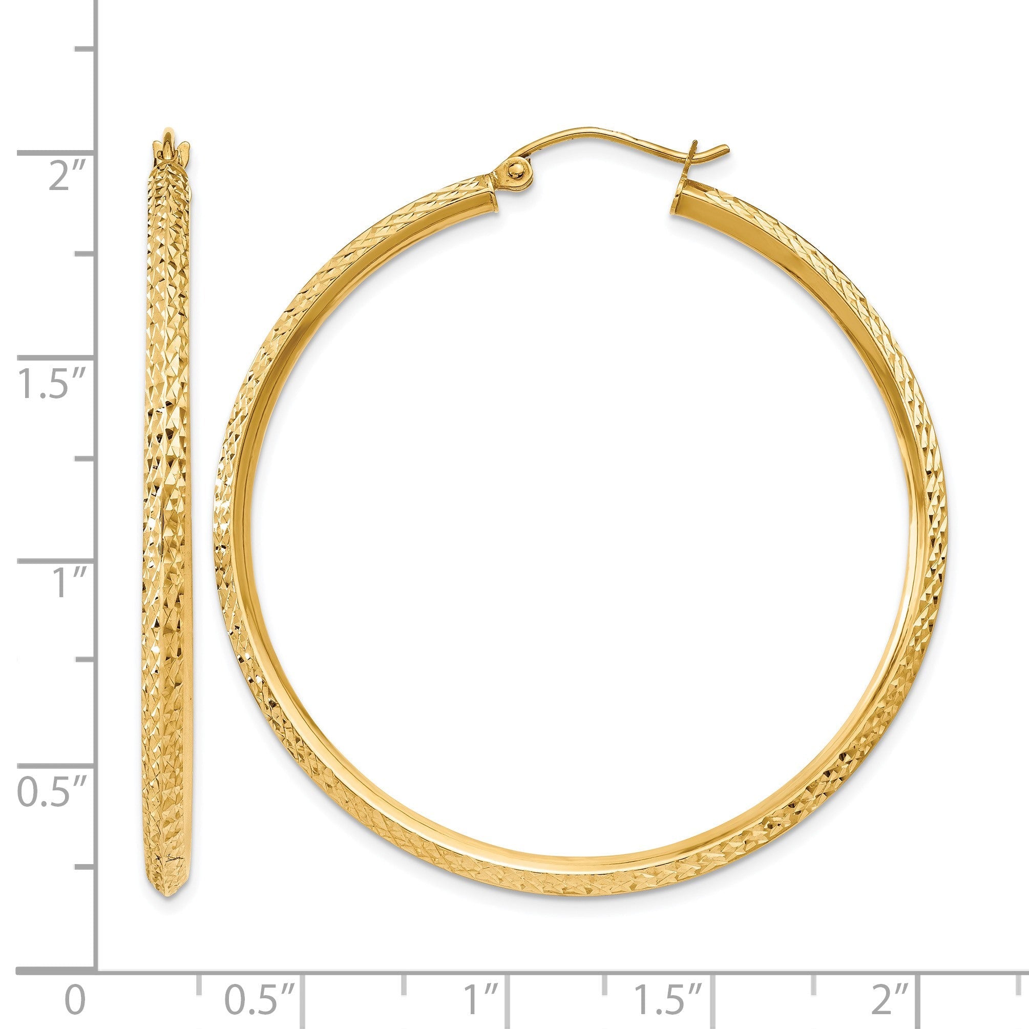 14K Gelbgold Messer Kante Diamantiert Hohl Creolen
