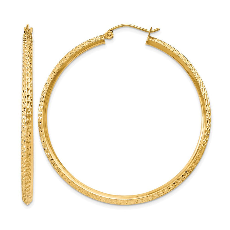 14K Gelbgold Messer Kante Diamantiert Hohl Creolen