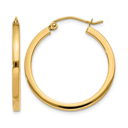 14K Gelbgold 2mm Quadratisch Röhre Creolen