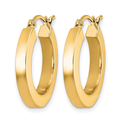 14K Gelbgold 3mm Poliert Quadratisch Creolen