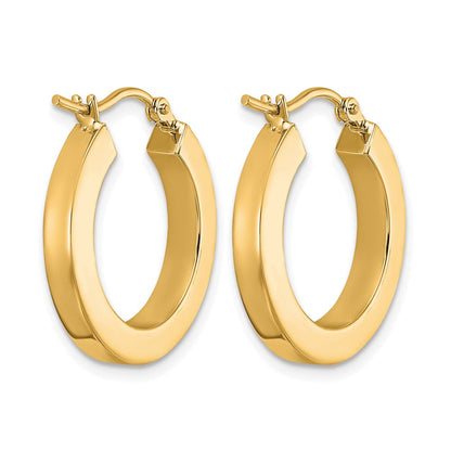 14K Gelbgold 3mm Poliert Quadratisch Creolen