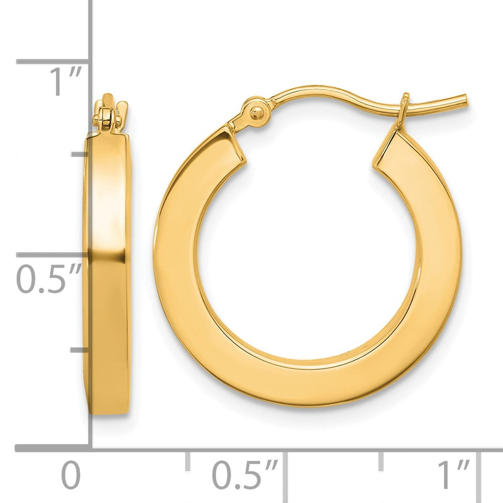 14K Gelbgold 3mm Poliert Quadratisch Creolen