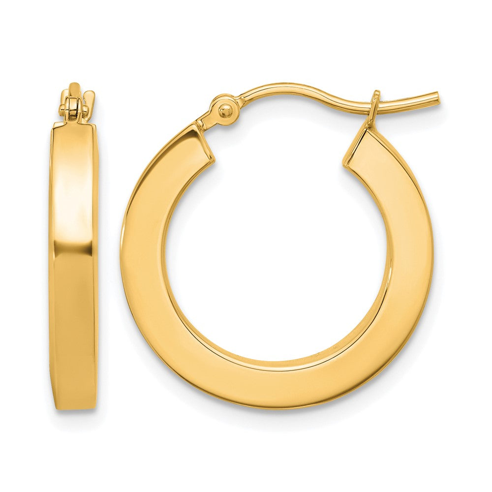 14K Gelbgold 3mm Poliert Quadratisch Creolen