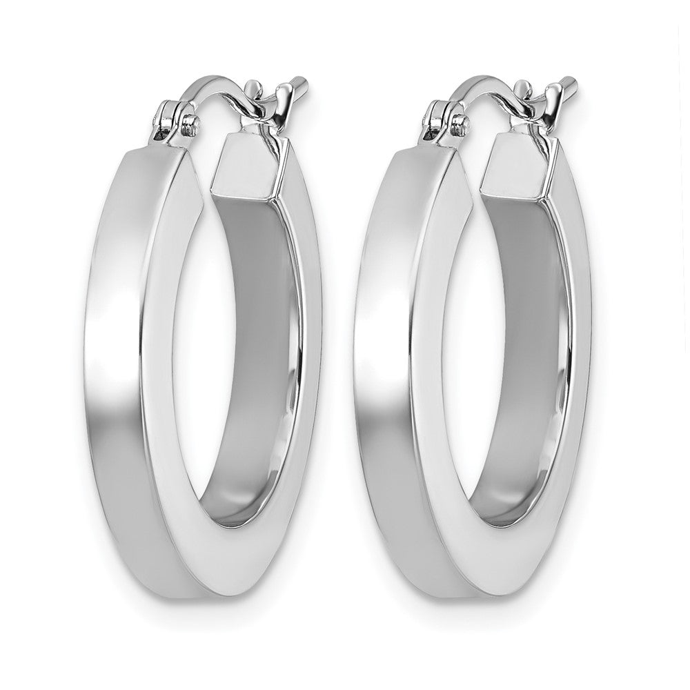 14K Weißgold 3mm Poliert Quadratisch Röhre Creolen