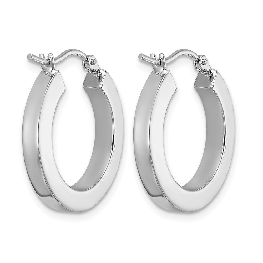 14K Weißgold 3mm Poliert Quadratisch Röhre Creolen