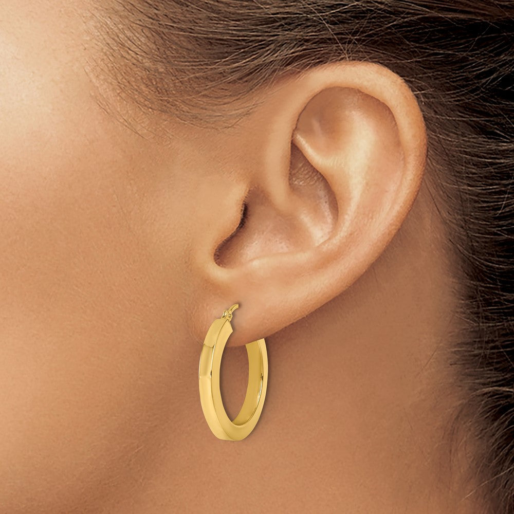 14K Gelbgold 3mm Poliert Quadratisch Creolen