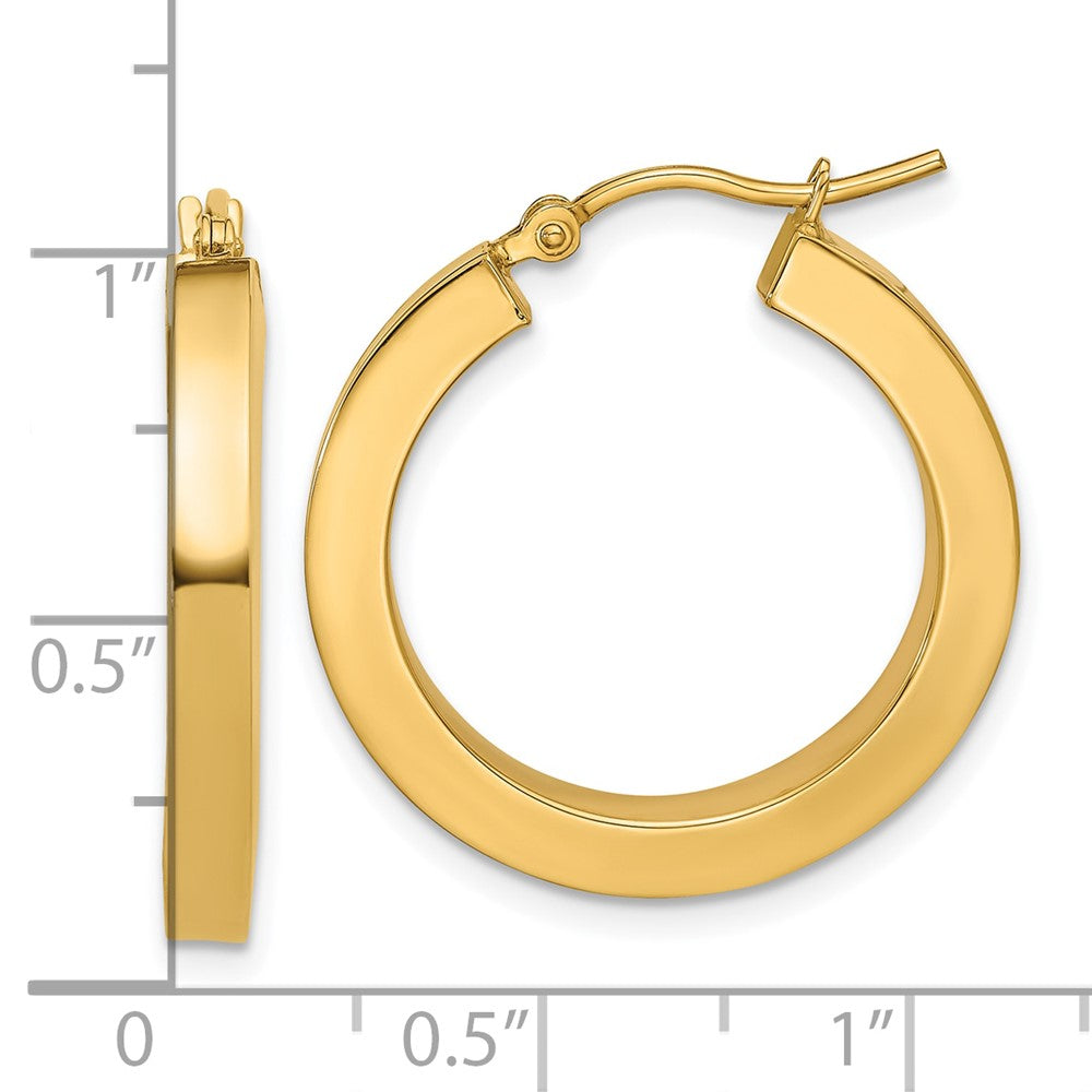 14K Gelbgold 3mm Poliert Quadratisch Creolen